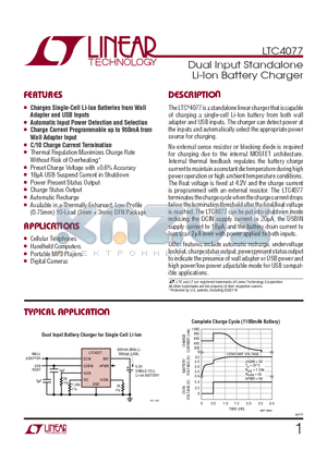 LTC4077EDD datasheet - Dual Input Standalone Li-Ion Battery Charger