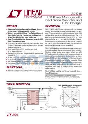 LTC4085EDE-PBF datasheet - USB Power Manager with Ideal Diode Controller and Li-Ion Charger