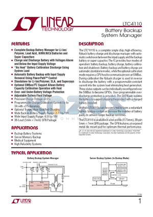 LTC4110EUHF datasheet - Battery Backup System Manager