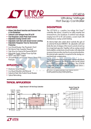 LTC4216 datasheet - Ultralow Voltage Hot Swap Controller