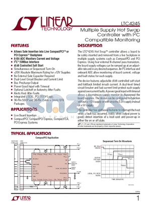 LTC4245CUHF datasheet - Multiple Supply Hot Swap Controller with I2C Compatible Monitoring