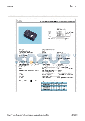 MW4015-760 datasheet - Medical Grade - Single Output Regulated Power Supplies