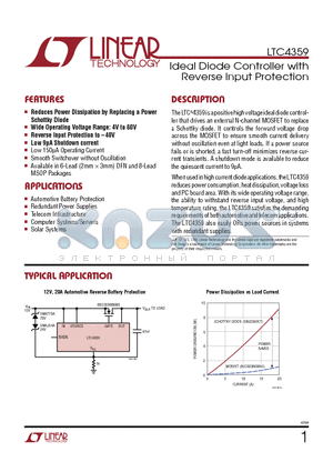 LTC4260 datasheet - Ideal Diode Controller with Reverse Input Protection