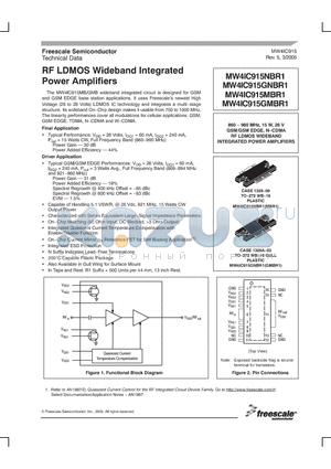 MW4IC915NBR1 datasheet - RF LDMOS Wideband Integrated Power Amplifiers