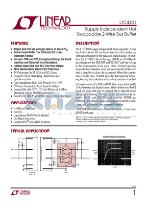 LTC4301CMS8 datasheet - Supply Independent Hot Swappable 2-Wire Bus Buffer