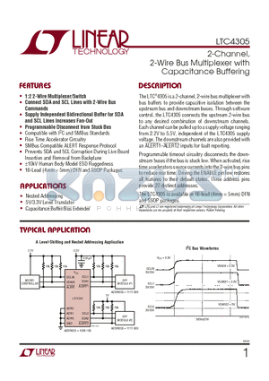 LTC4305 datasheet - 2-Channel, 2-Wire Bus Multiplexer with Capacitance Buffering