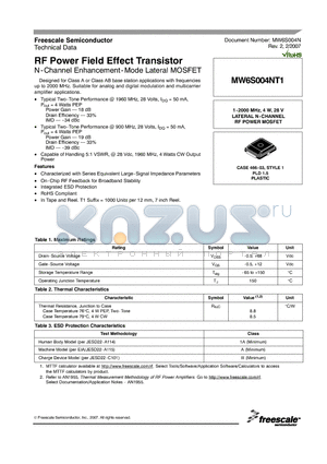 MW6S004NT1_07 datasheet - RF Power Field Effect Transistor