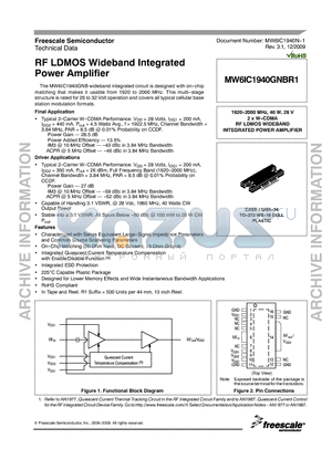 MW6IC1940GNBR1 datasheet - RF LDMOS Wideband Integrated Power Amplifier