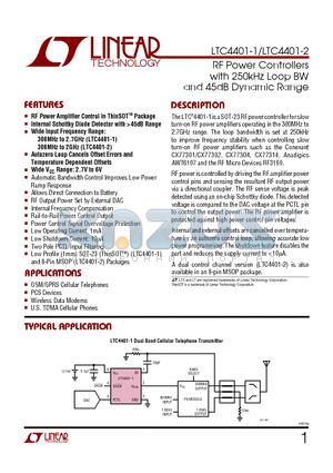 LTC4401-1ES6 datasheet - RF Power Controllers with 250kHz Loop BW and 45dB Dynamic Range