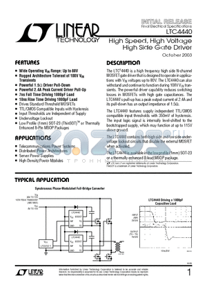 LTC4440 datasheet - High Speed, High Voltage High Side Gate Driver