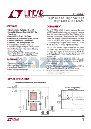 LTC4440ES6 datasheet - High Speed, High Voltage High Side Gate Driver