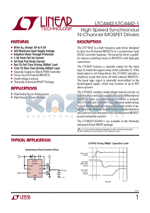 LTC4442EMS8E-PBF datasheet - High Speed Synchronous N-Channel MOSFET Drivers