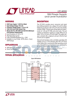 LTC4555 datasheet - SIM Power Supply and Level Translator