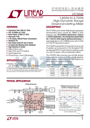 LTC5542 datasheet - 1.6GHz to 2.7GHz High Dynamic Range Downconverting Mixer