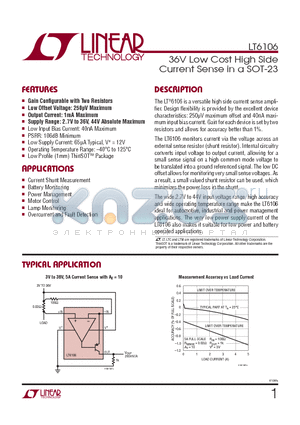 LTC6103 datasheet - 36V Low Cost High Side Current Sense in a SOT-23