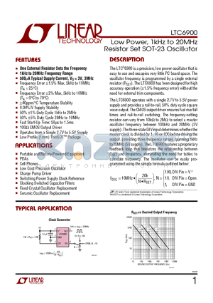 LTC6900IS5 datasheet - Low Power, 1kHz to 20MHz Resistor Set SOT-23 Oscillator