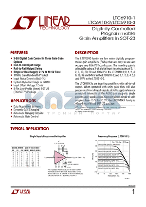 LTC6910-3 datasheet - Digitally Controlled Programmable Gain Amplifiers in SOT-23