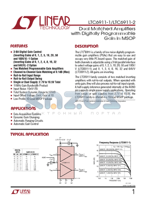 LTC6911-2 datasheet - Dual Matched Amplifiers with Digitally Programmable Gain in MSOP