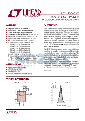 LTC6930CMS8-8.00-PBF datasheet - 32.768kHz to 8.192MHz Precision lPower Oscillators