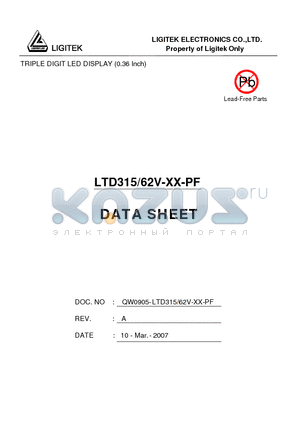 LTD315-62V-XX-PF datasheet - TRIPLE DIGIT LED DISPLAY