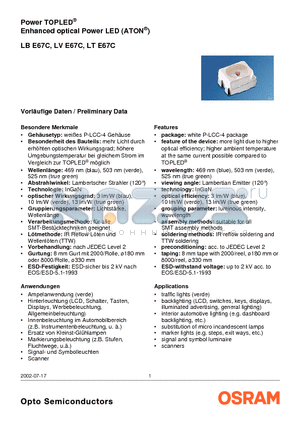 LTE67C-T2V1-35 datasheet - Power TOPLED^ Enhanced optical Power LED (ATON^)
