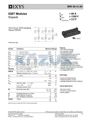 MWI50-12A5 datasheet - IGBT Modules Sixpack