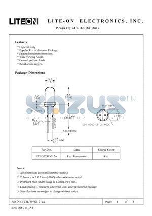 LTL-307RE-012A datasheet - Property of Lite-On Only