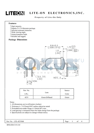 LTL-4233M4 datasheet - Property of Lite-On Only