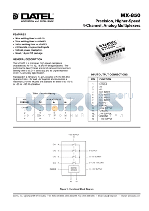 MX-850 datasheet - Precision, Higher-Speed 4-Channel, Analog Multiplexers