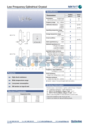 MX1V-T1N datasheet - Low Frequency Cylindrical Crystal