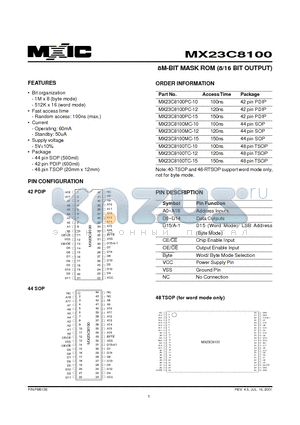 MX23C8100TC-15 datasheet - 8M-BIT MASK ROM (8/16 BIT OUTPUT)