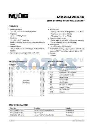 MX23J25640TI-50G datasheet - 256M-BIT NAND INTERFACE XtraROMTM