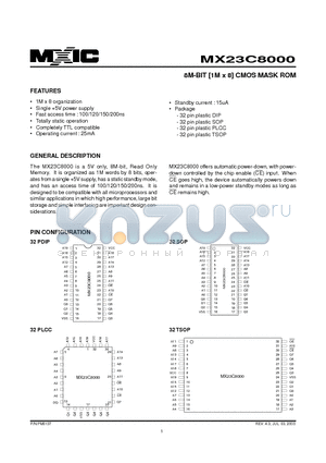 MX23C8000PC-10 datasheet - 8M-BIT [1M x 8] CMOS MASK ROM