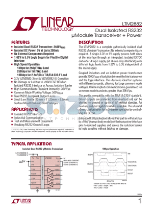 LTM2882CV-5-PBF datasheet - Dual Isolated RS232 lModule Transceiver  Power