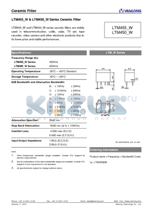 LTM450-W datasheet - Ceramic Filter