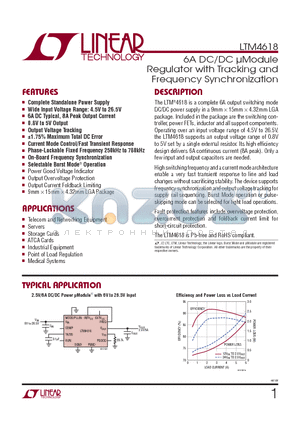 LTM4618V datasheet - 6A DC/DC lModule Regulator with Tracking and Frequency Synchronization