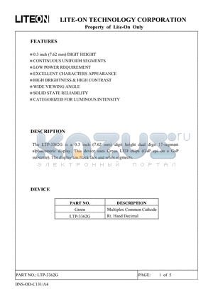 LTP-3362G datasheet - MULTIPLEX COMMON CATHODE