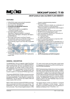 MX29F200CBMI-90G datasheet - 2M-BIT [256Kx8/128Kx16] CMOS FLASH MEMORY