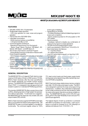 MX29F400TMC-90 datasheet - 4M-BIT [512Kx8/256Kx16] CMOS FLASH MEMORY