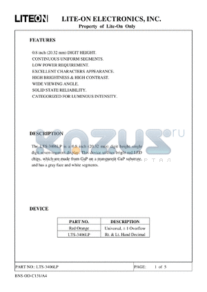 LTS-3406LP datasheet - The LTS-3406LP is a 0.8 inch (20.32 mm) digit height single digit seven-segment display