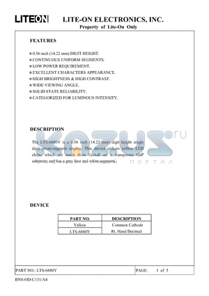 LTS-6880Y datasheet - 0.56inch (14.22mm) digit height single digit seven-segment display