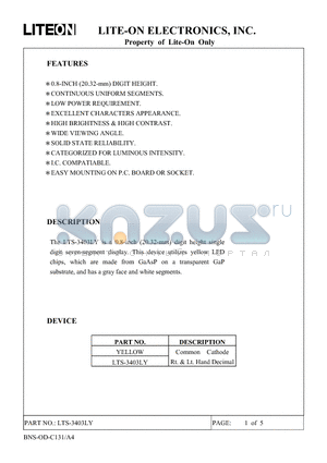 LTS3403LY datasheet - The LTS-3403LY is a 0.8 inch (20.32 mm) digit height single digit seven-segment display