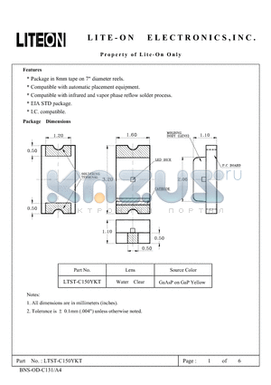 LTST-C150YKT datasheet - SMD Dioda LED zolta 6mcd 130st