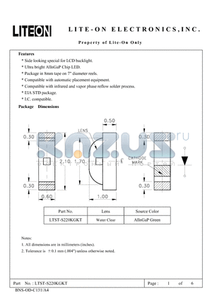 LTST-S220KGKT datasheet - Side looking special for LCD backlight