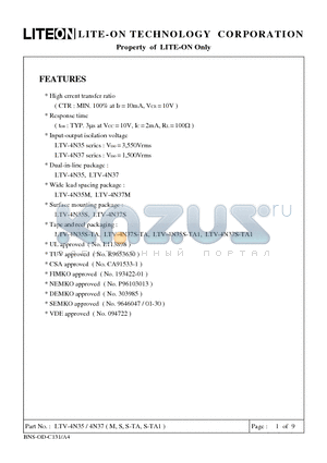 LTV-4N35S-TA1 datasheet - Property of Lite-On Only