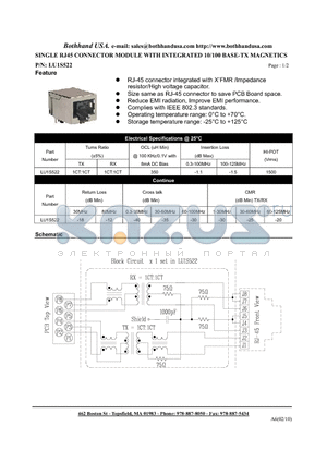 LU1S522 datasheet - SINGLE RJ45 CONNECTOR MODULE WITH INTEGRATED 10/100 BASE-TX MAGNETICS