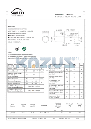 LUG12D datasheet - T-1 3/4 (5mm) SOLID STATE LAMP