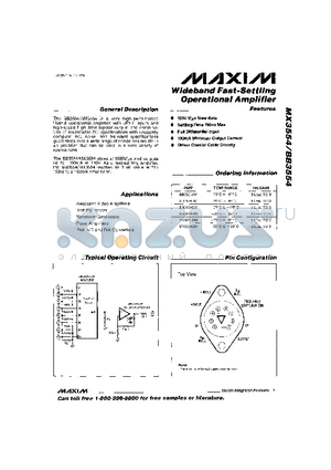 MX3554SM datasheet - Wideband Fast-Settling Operational Amplifier