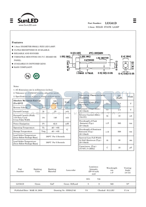 LUG61D datasheet - 1.8mm SOLID STATE LAMP