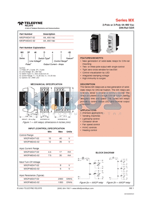 MX3P46D4S-02 datasheet - 2-Pole or 3-Pole 4A 460 Vac DIN-Rail SSR
